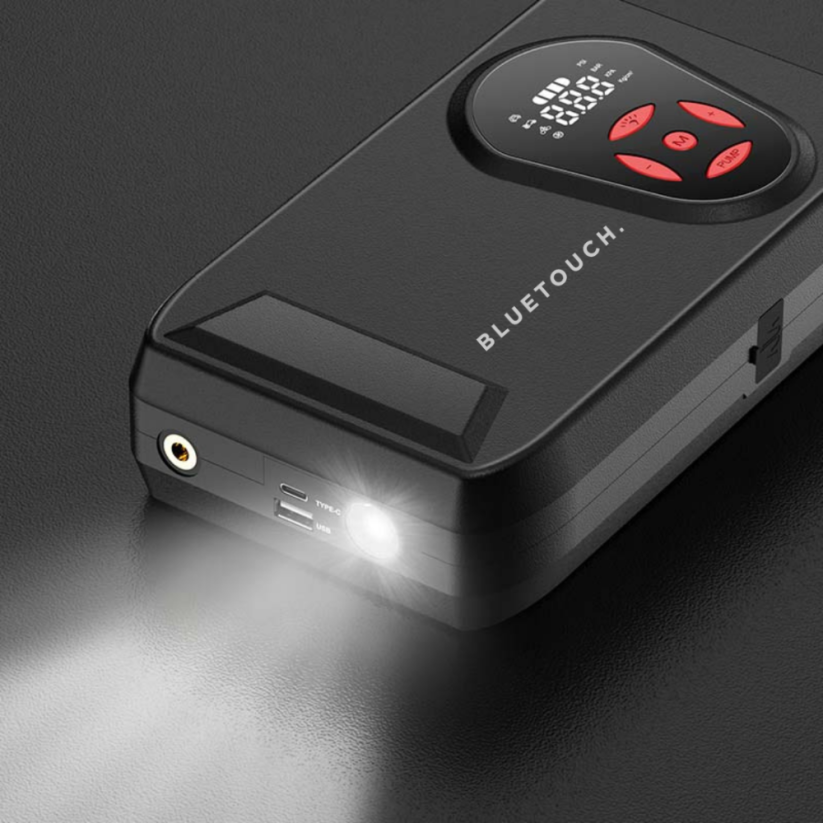 Indító 20 000 mAh kompresszorral és 3000 A BLUETOUCH kimeneti árammal