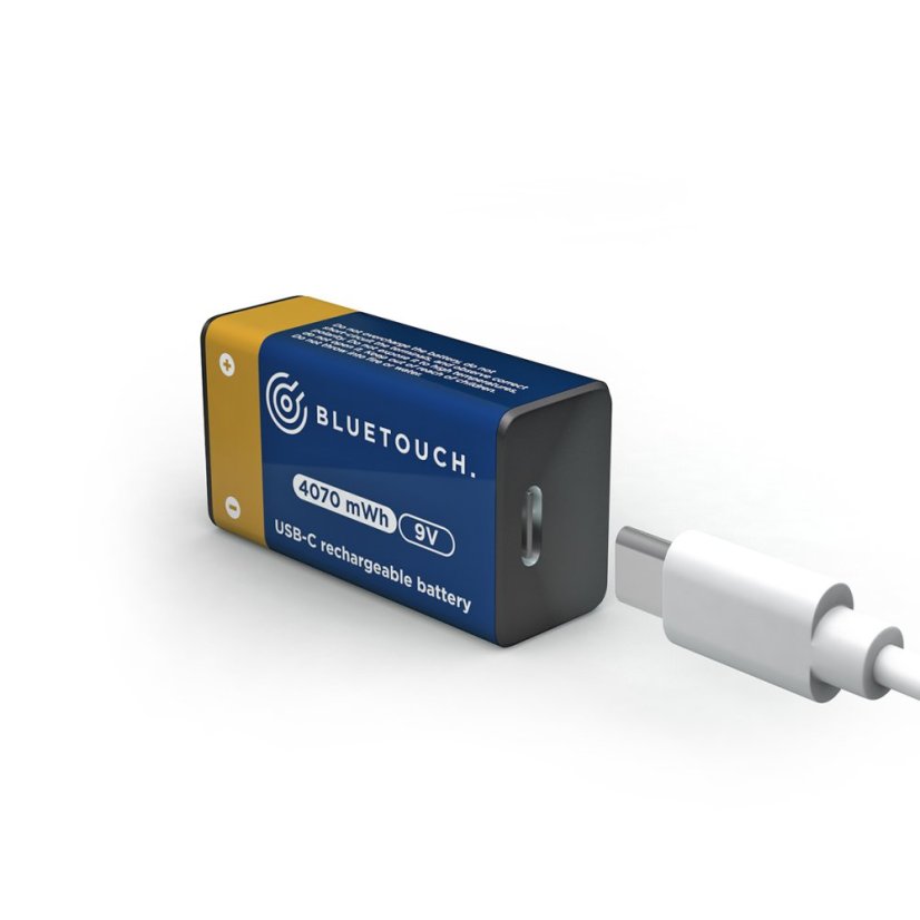 USB-C újratölthető elemek BLUETOUCH - 9V típus, 4070 mWh, 1 db a csomagban
