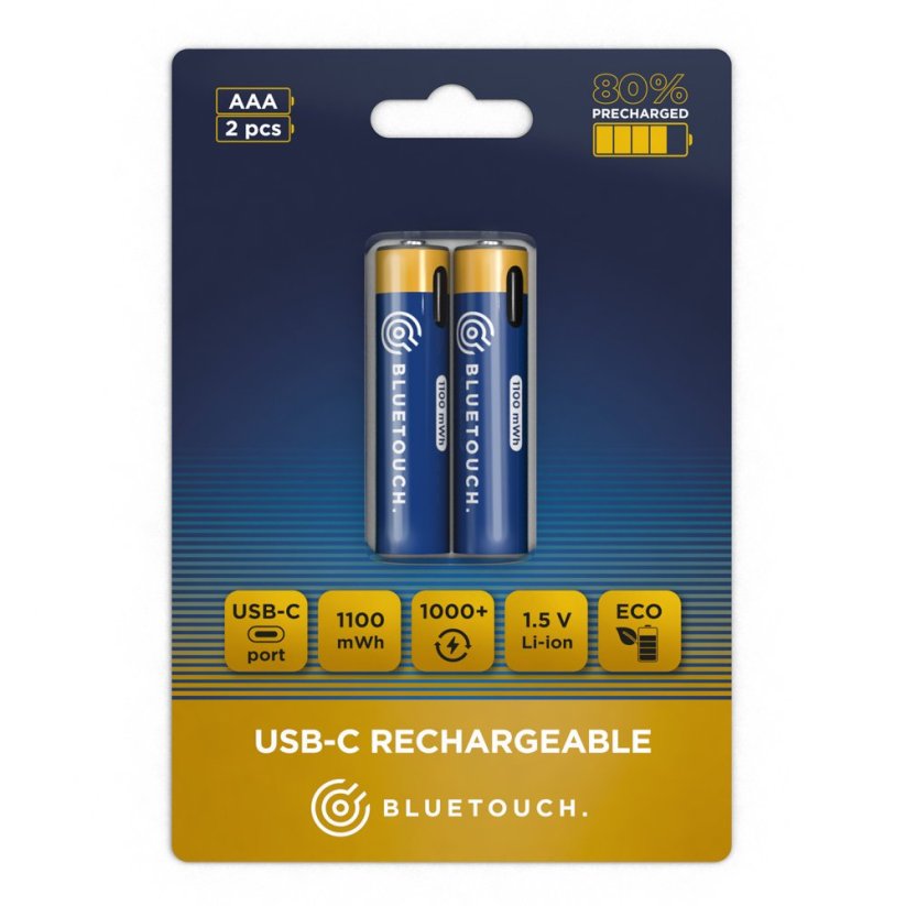 USB-C nabíjacie batérie BLUETOUCH - typ AAA, 1100 mWh, 2 ks v balenie
