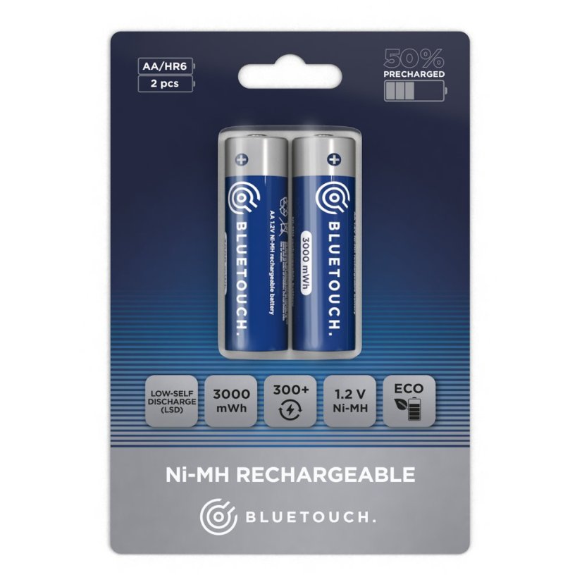 Classic BLUETOUCH rechargeable batteries - type AA, 3000 mWh, 2 pcs in pack