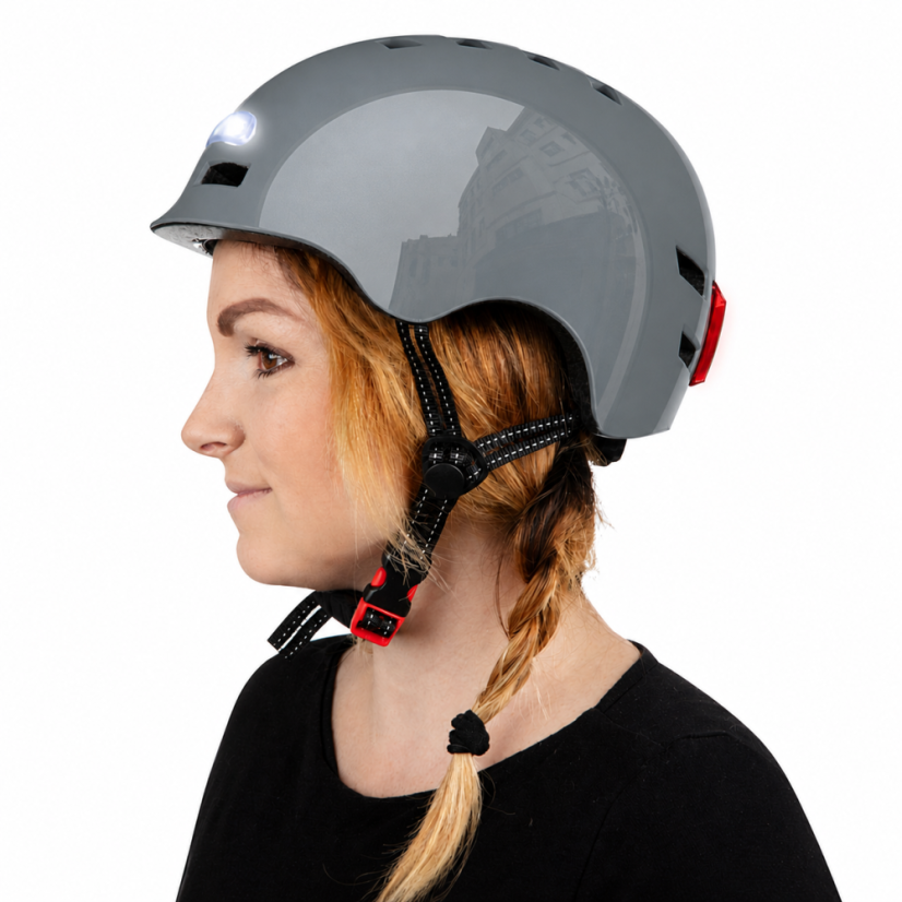 BLUETOUCH Safety Helmet with LED – Grey, Glossy - Size: S