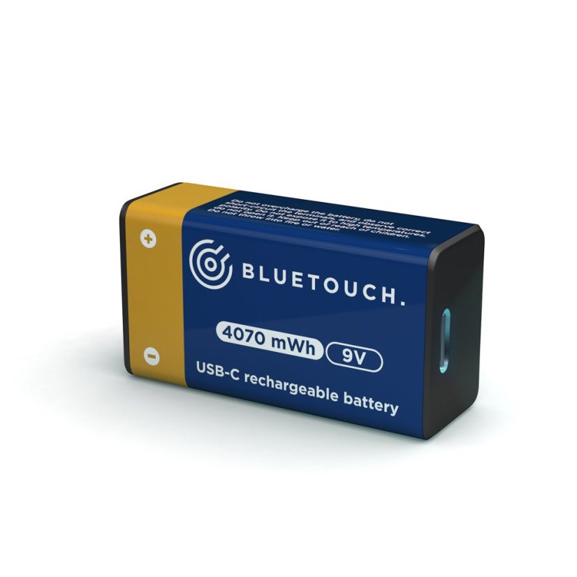 USB-C újratölthető elemek BLUETOUCH - 9V típus, 4070 mWh, 1 db a csomagban