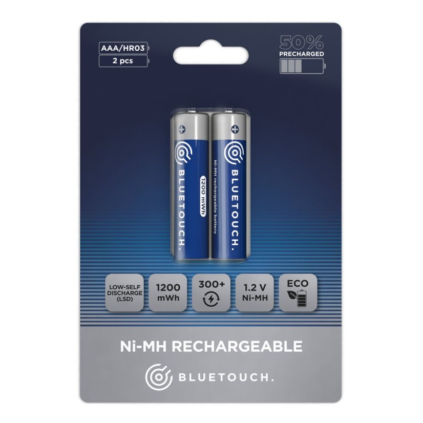 Klasszikus BLUETOUCH tölthető akkumulátorok - AAA típus, 1200 mWh, 2 db a csomagban