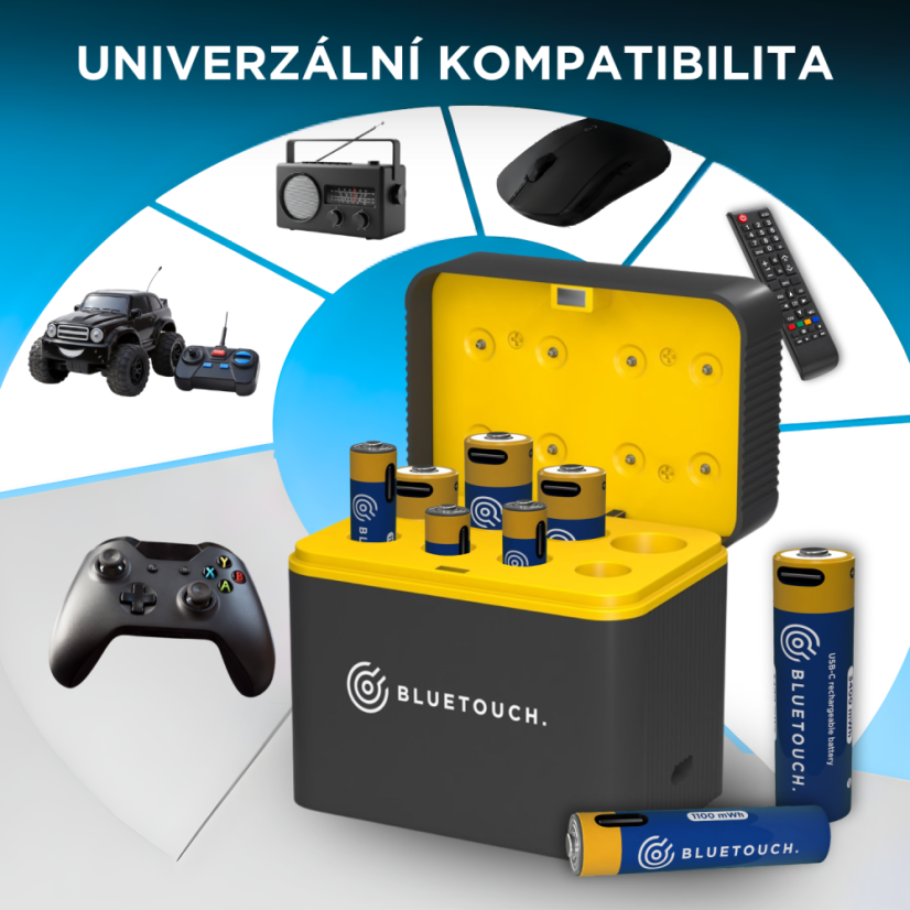BLUETOUCH töltő 8 db AA/AAA 1.5 V Li-ion akkumulátorhoz - az akkumulátorok nem tartozékok