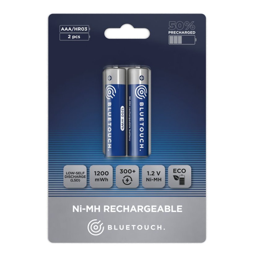 Klasické nabíjacie batérie BLUETOUCH - typ AAA, 1200 mWh, 2 ks v balenie